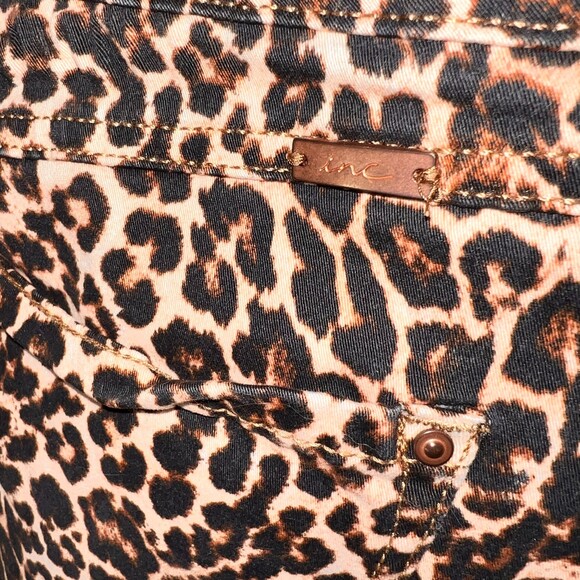 INC Skinny Jeans Womens 16 Cheetah Print Stretch 5-Pocket Denim Copper Button - Picture 16 of 16